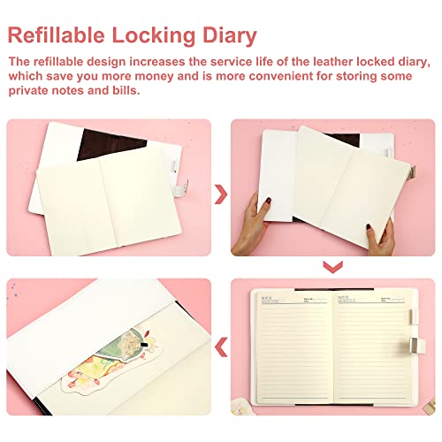CAGIE Tie-Dye Diary with Lock for Girls 8-12, 192 Pages Anti-Bleed Paper, Rainbow Journal with Pen