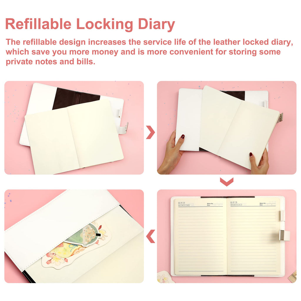 CAGIE Tie-Dye Diary with Lock for Girls 8-12, 192 Pages Anti-Bleed Paper, Rainbow Journal with Pen