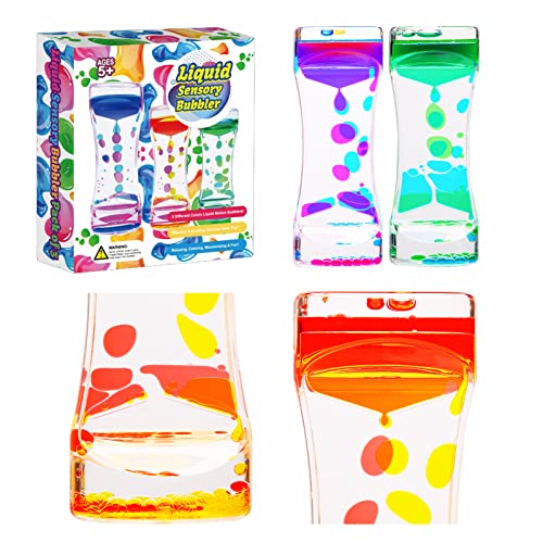 CAILINK Liquid Motion Bubbler 3-Pack – Sensory Toy for Kids and Adults, Glass Hourglass Desk Decor