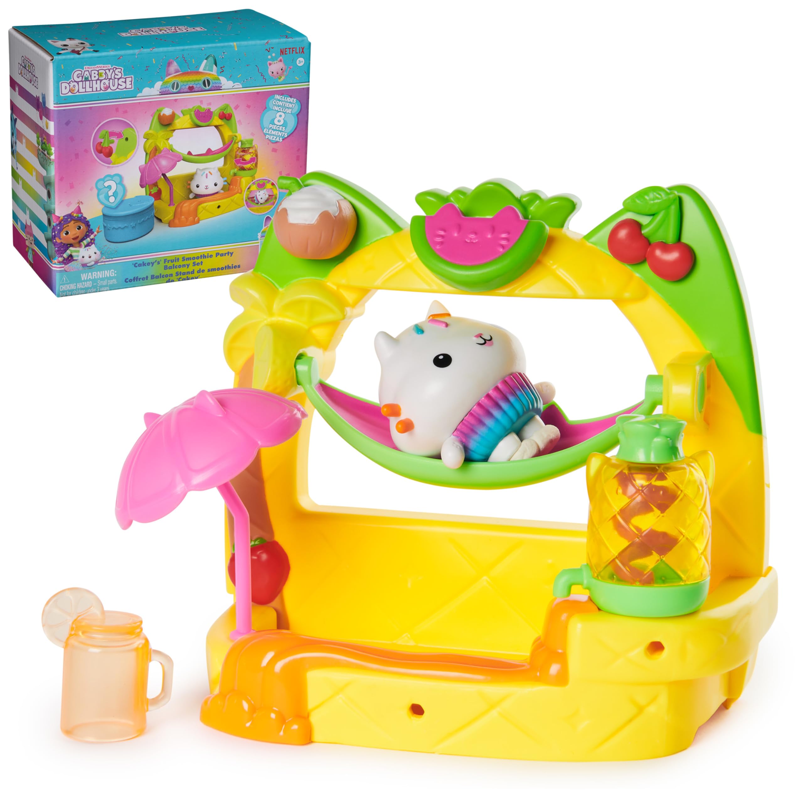 Cakey’s Fruit Smoothie Balcony Playset – 8-Piece Gabby's Dollhouse Toy with Surprise Mason Jar