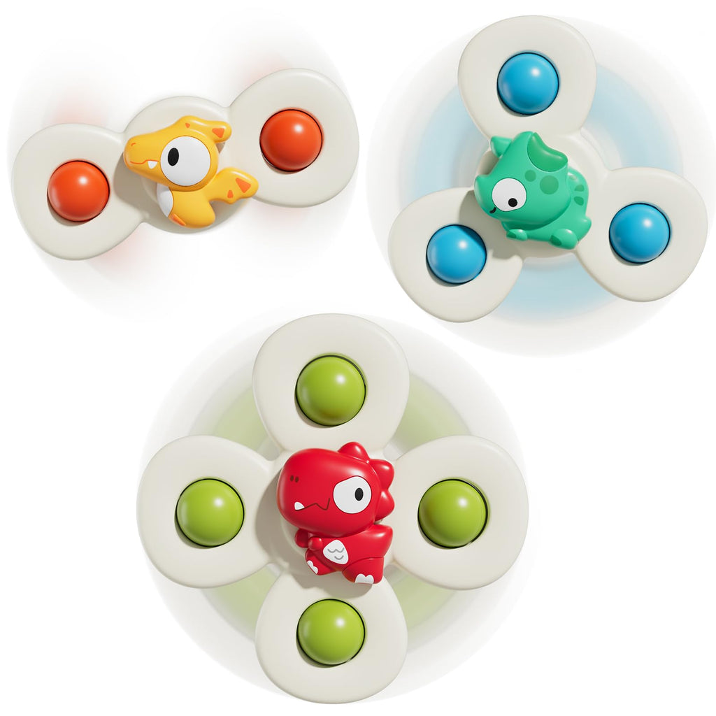 CalfQueen Baby Dinosaur Suction Cup Spinner – Toddler Fidget Toy for Ages 1-3, Travel & Bath