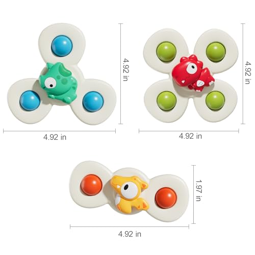 CalfQueen Baby Dinosaur Suction Cup Spinner – Toddler Fidget Toy for Ages 1-3, Travel & Bath