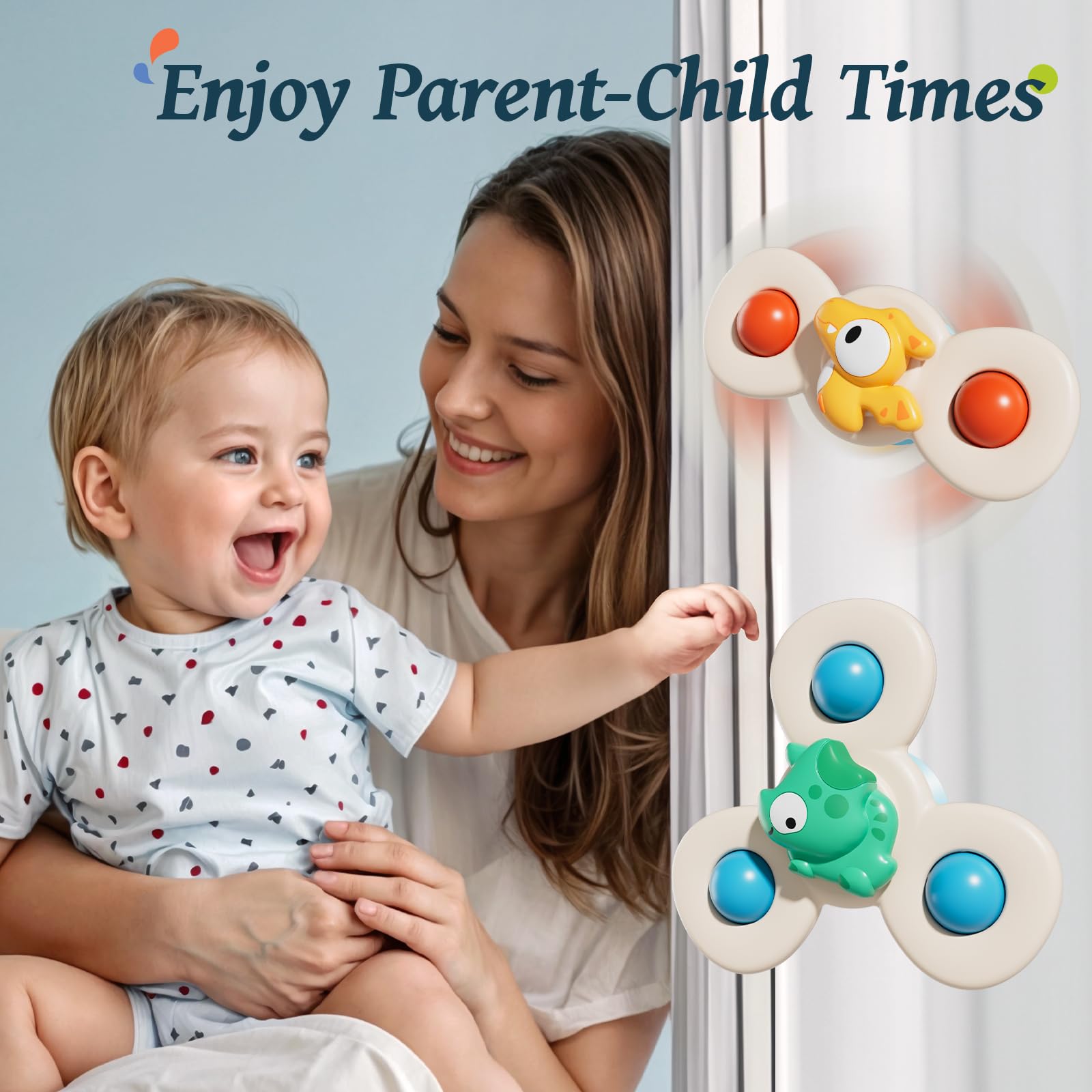 CalfQueen Baby Dinosaur Suction Cup Spinner – Toddler Fidget Toy for Ages 1-3, Travel & Bath