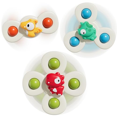 CalfQueen Baby Dinosaur Suction Cup Spinner – Toddler Fidget Toy for Ages 1-3, Travel & Bath