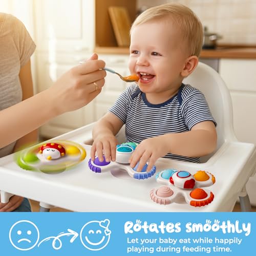CalfQueen Baby Rocket Suction Cup Spinner - Travel Fidget Toy for Toddlers 1-3, Bath & High Chair Sensory Toy