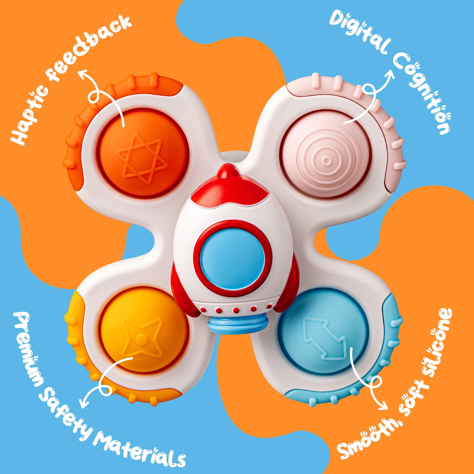 CalfQueen Baby Rocket Suction Cup Spinner - Travel Fidget Toy for Toddlers 1-3, Bath & High Chair Sensory Toy
