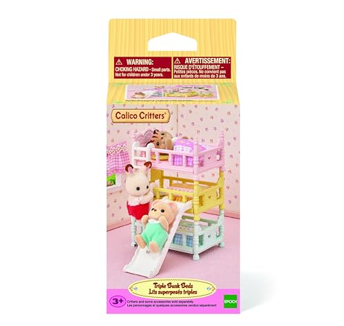 Calico Critters Triple Bunk Beds Set – Modular Dollhouse Furniture with Slide for Imaginative Play