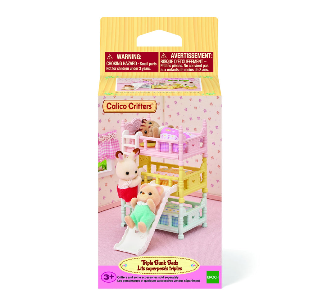Calico Critters Triple Bunk Beds Set – Modular Dollhouse Furniture with Slide for Imaginative Play
