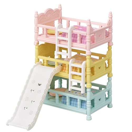 Calico Critters Triple Bunk Beds Set – Modular Dollhouse Furniture with Slide for Imaginative Play
