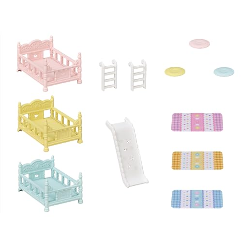 Calico Critters Triple Bunk Beds Set – Modular Dollhouse Furniture with Slide for Imaginative Play