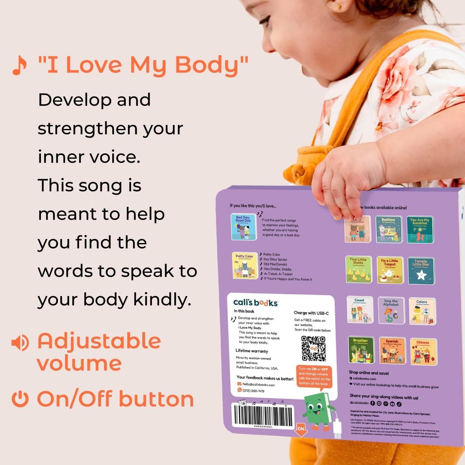 Cali’s Books Nursery Rhyme Sound Book for Toddlers 1-3 – Interactive Musical Book with 6 Songs, USB-C Rechargeable