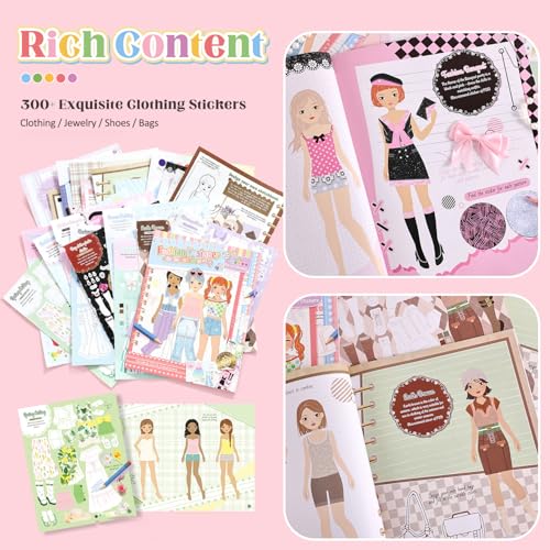 Callist Girls Sticker Dress-Up Book – 300+ Repositionable Stickers, 24 Characters, 11 Scenes, Fashion Activity & Coloring