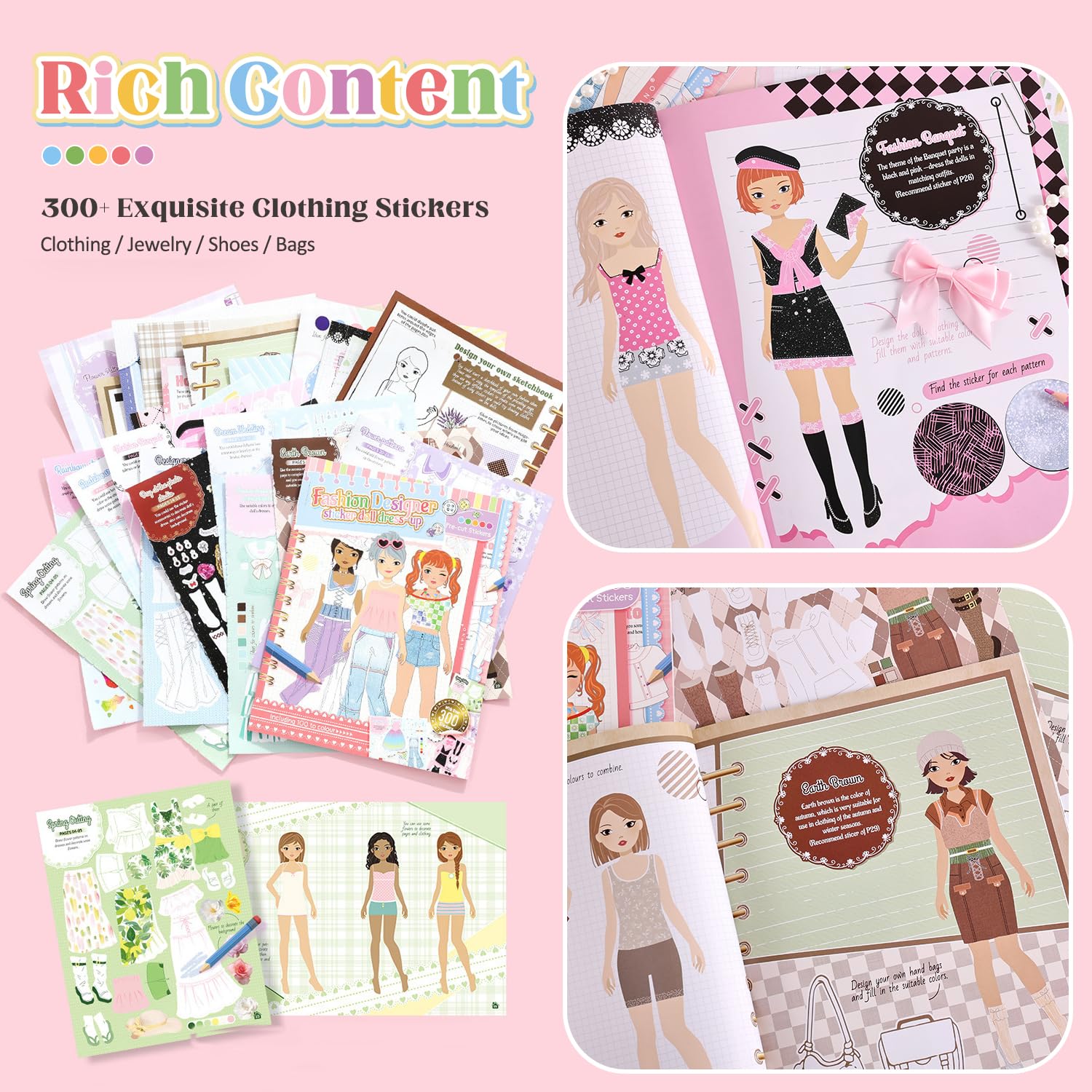Callist Girls Sticker Dress-Up Book – 300+ Repositionable Stickers, 24 Characters, 11 Scenes, Fashion Activity & Coloring