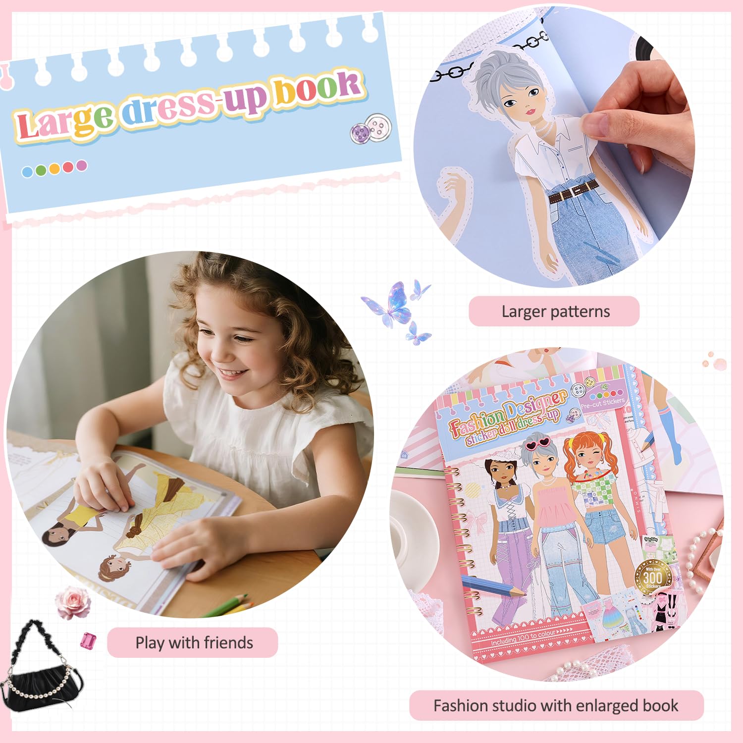 Callist Girls Sticker Dress-Up Book – 300+ Repositionable Stickers, 24 Characters, 11 Scenes, Fashion Activity & Coloring