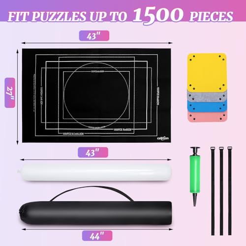 CallKroon Puzzle Mat Roll Up for 1500 Pieces – Felt Board Alternative with 4 Sorting Trays, Inflatable Tube, and Storage Bag