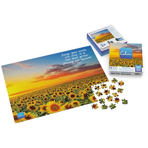 Calm 300-Piece Sunflower Fields Jigsaw Puzzle – Relaxation & Stress Relief for Adults and Kids Ages 8+
