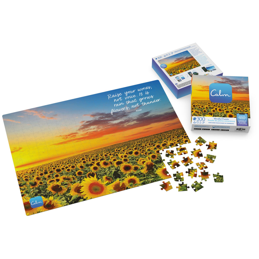 Calm 300-Piece Sunflower Fields Jigsaw Puzzle – Relaxation & Stress Relief for Adults and Kids Ages 8+