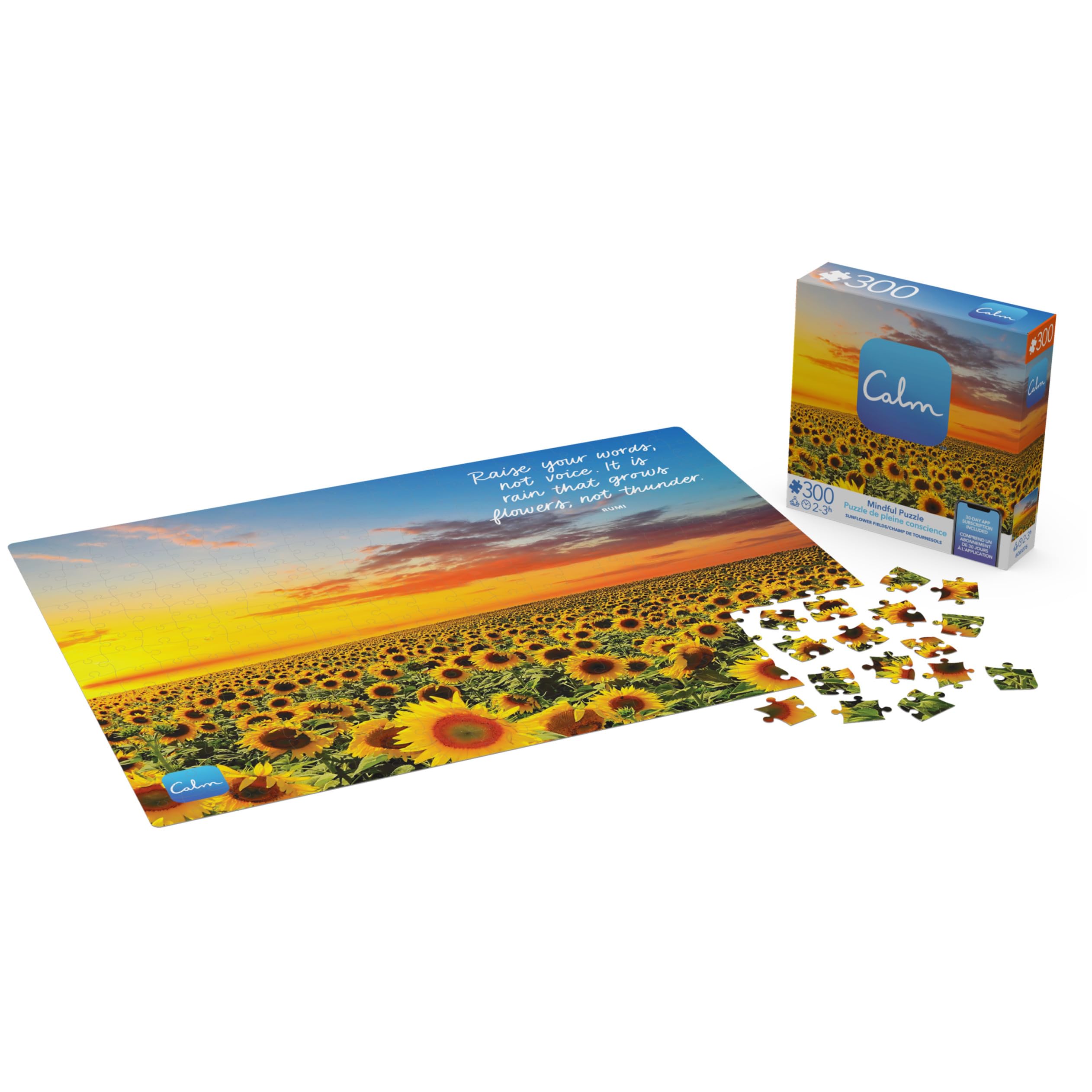 Calm 300-Piece Sunflower Fields Jigsaw Puzzle – Relaxation & Stress Relief for Adults and Kids Ages 8+