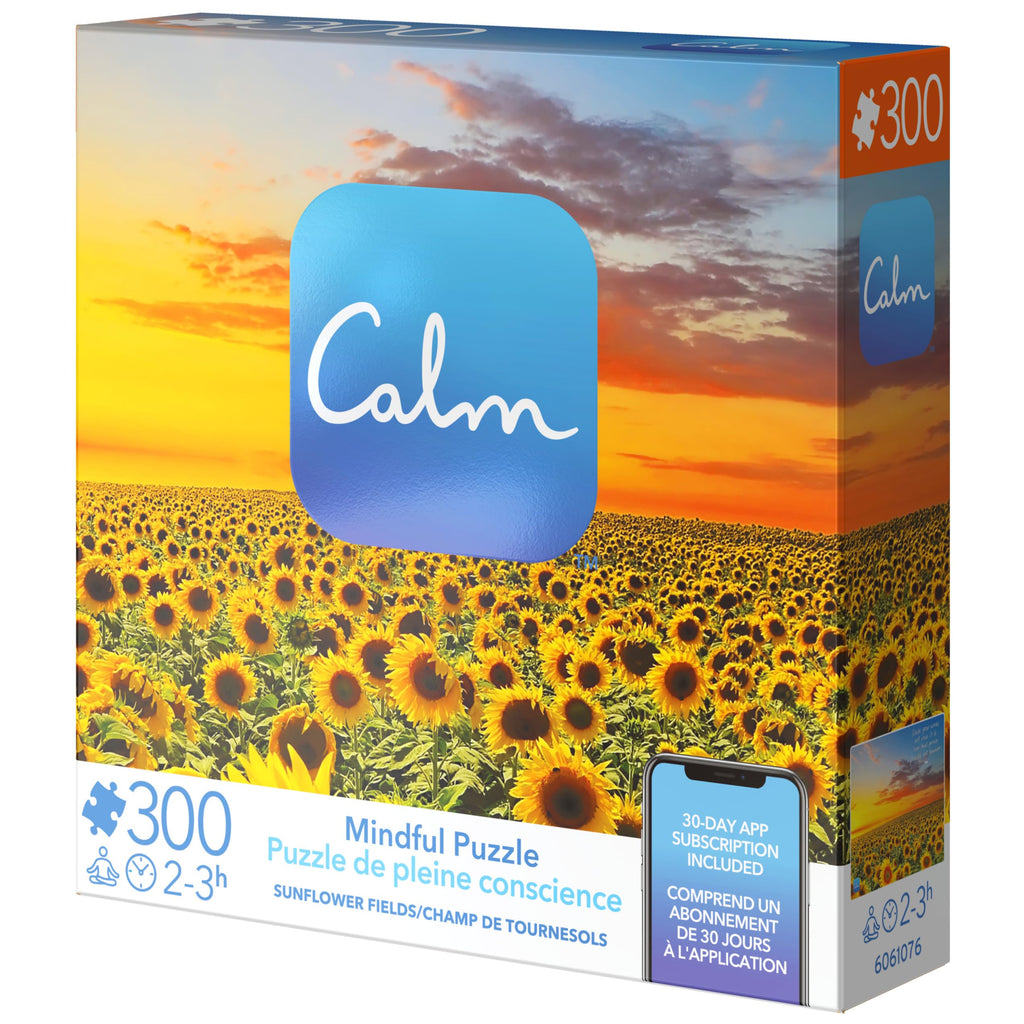 Calm 300-Piece Sunflower Fields Jigsaw Puzzle – Relaxation & Stress Relief for Adults and Kids Ages 8+