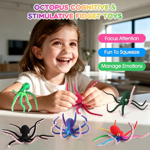 Camo Purple Octopus Fidget Toy with Suction Cups – Bendable Silicone Stress Relief Desk Toy for Kids and Adults