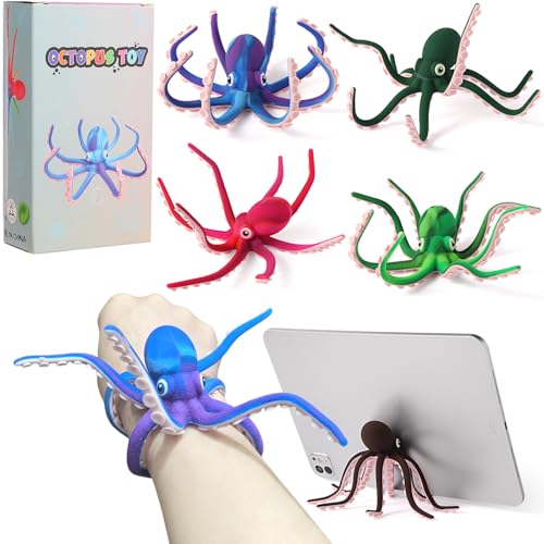 Camo Purple Octopus Fidget Toy with Suction Cups – Bendable Silicone Stress Relief Desk Toy for Kids and Adults