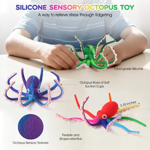 Camo Purple Octopus Fidget Toy with Suction Cups – Bendable Silicone Stress Relief Desk Toy for Kids and Adults