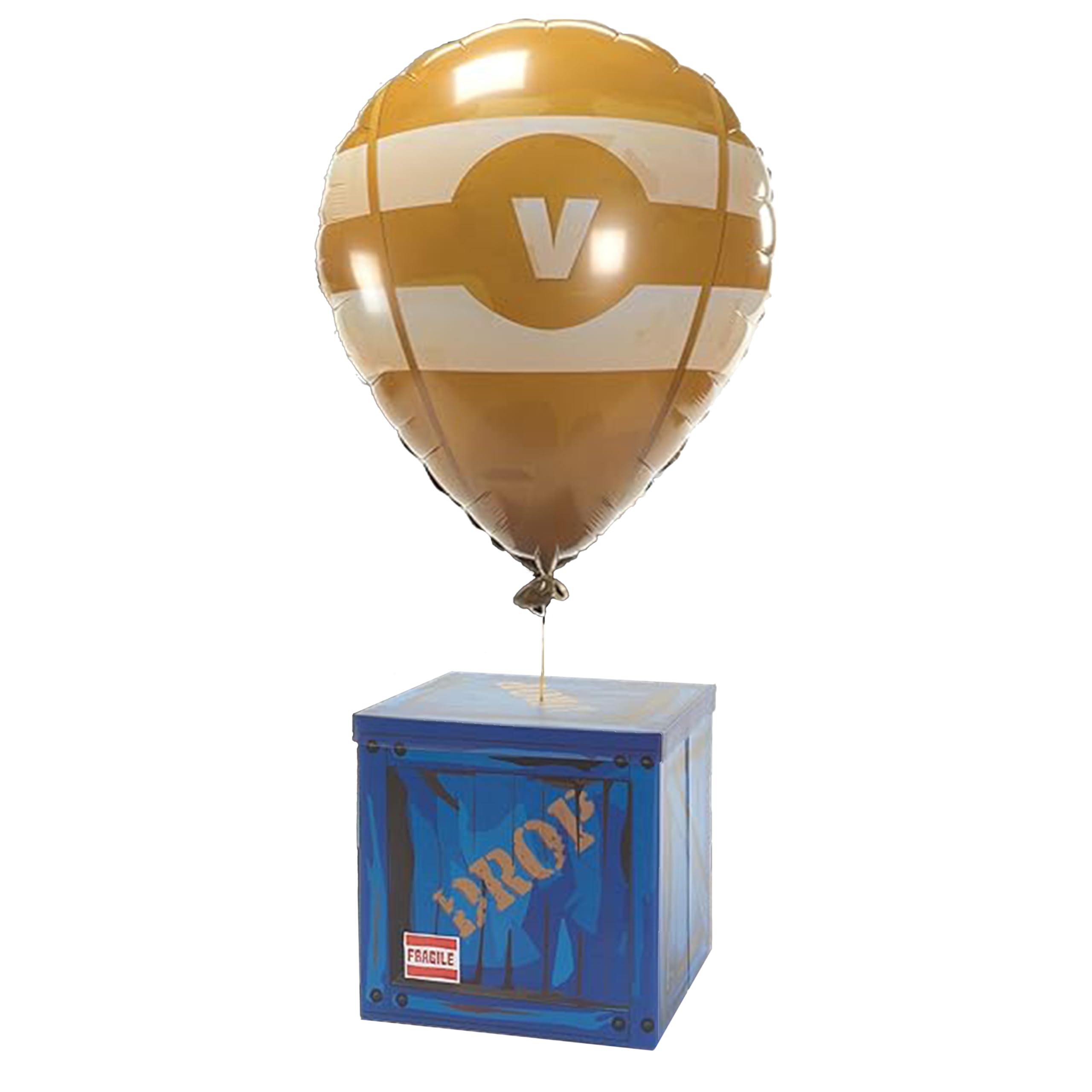 CAMP LINER 14-Inch Loot Drop Box with Yellow Balloon – Blue Cardboard Treasure Chest for Party Decor
