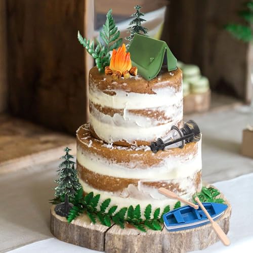 Camping Cupcake Toppers Set - 9 Pieces with Tent, Deer, Fire & More by Roaring Good Time