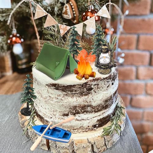 Camping Cupcake Toppers Set - 9 Pieces with Tent, Deer, Fire & More by Roaring Good Time