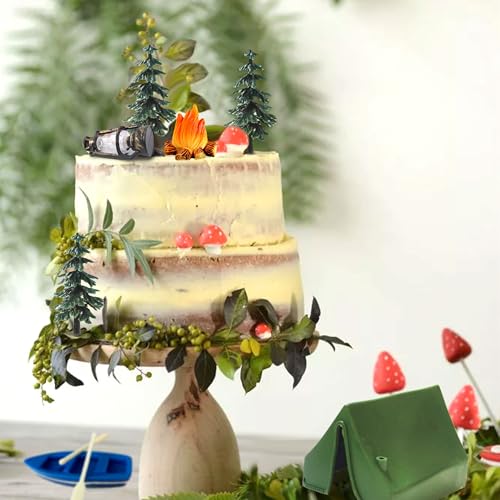 Camping Cupcake Toppers Set - 9 Pieces with Tent, Deer, Fire & More by Roaring Good Time