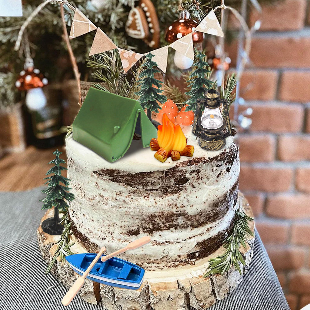 Camping Cupcake Toppers Set - 9 Pieces with Tent, Deer, Fire & More by Roaring Good Time