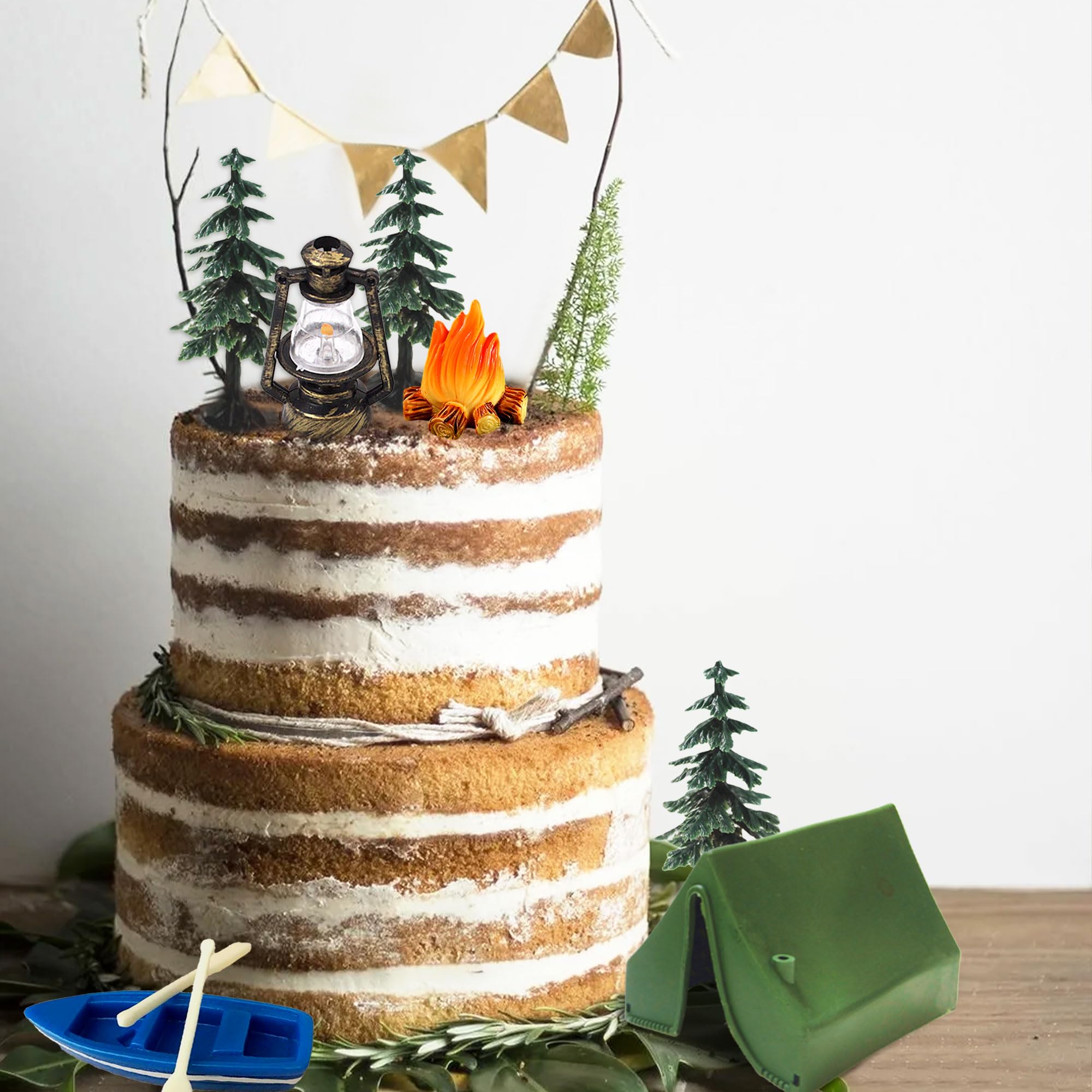 Camping Cupcake Toppers Set - 9 Pieces with Tent, Deer, Fire & More by Roaring Good Time