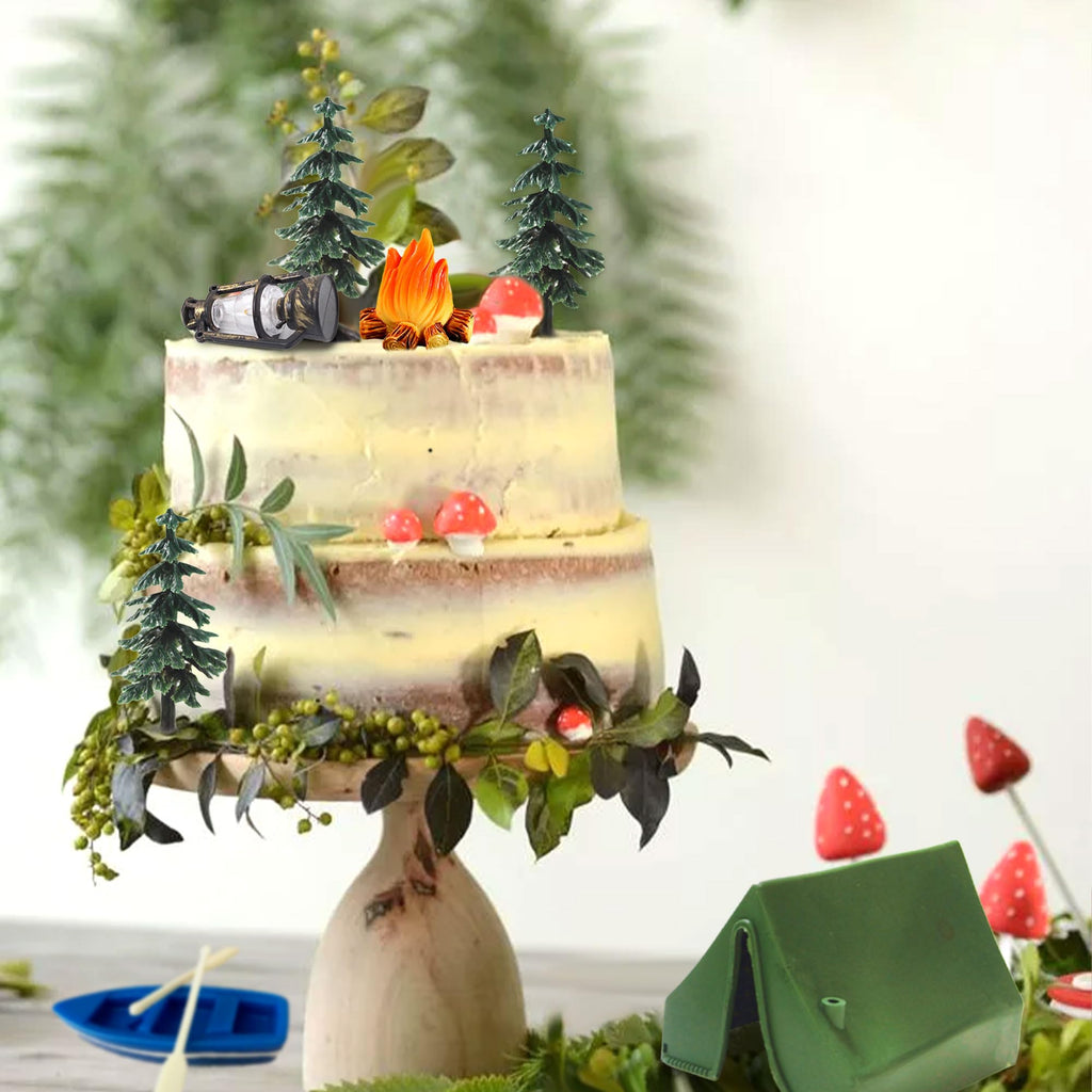 Camping Cupcake Toppers Set - 9 Pieces with Tent, Deer, Fire & More by Roaring Good Time