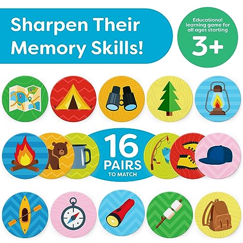 Camping Memory Game for Kids Ages 4-8 – 32-Piece Matching Game with Sturdy Cards