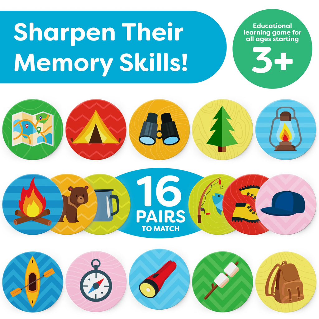 Camping Memory Game for Kids Ages 4-8 – 32-Piece Matching Game with Sturdy Cards