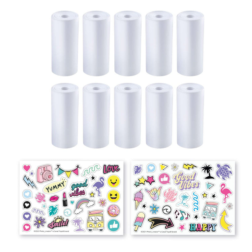 Canal Toys Photo Creator Refill Set – 10 Thermal Paper Rolls + 2 Sticker Sheets for Instant Print Camera