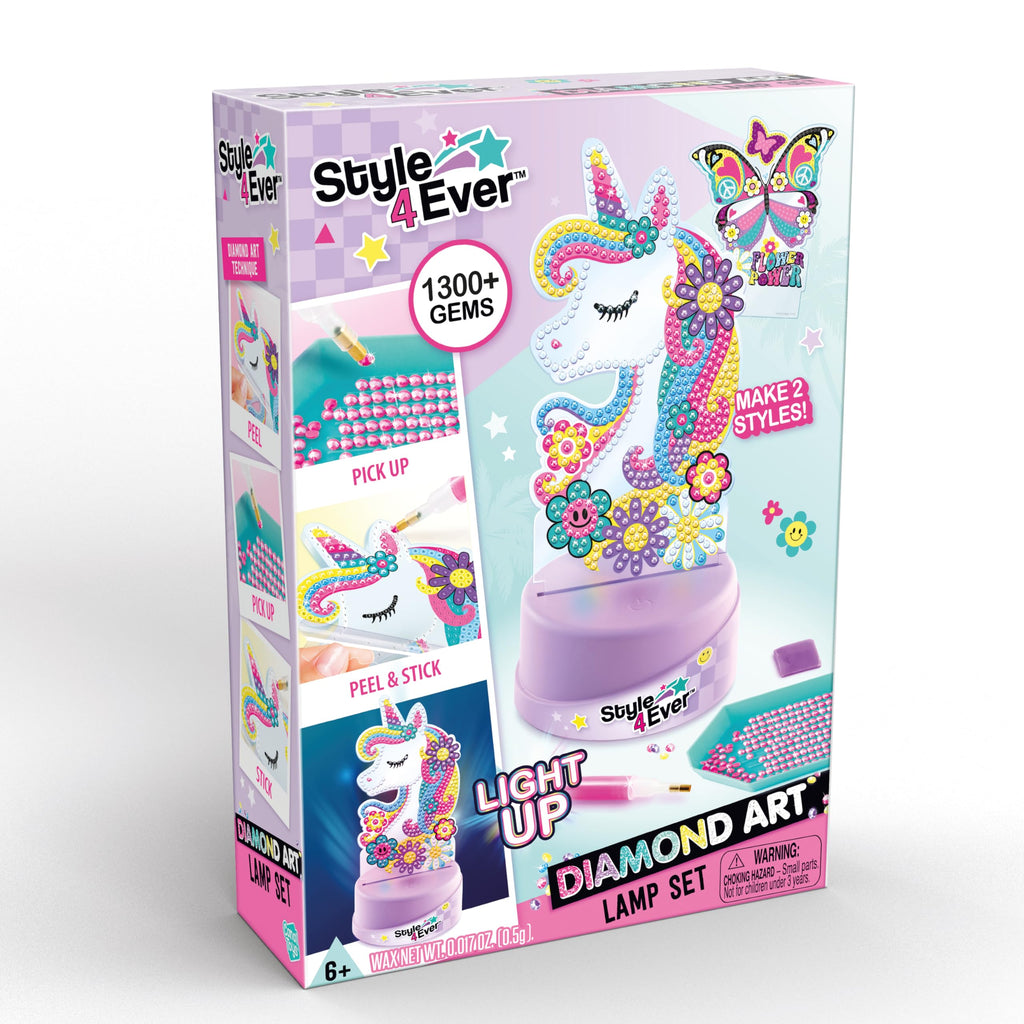 Canal Toys Style 4 Ever Diamond Art Unicorn & Butterfly Lamp Set – Light Up Base, 1300+ Gems, Ages 6+