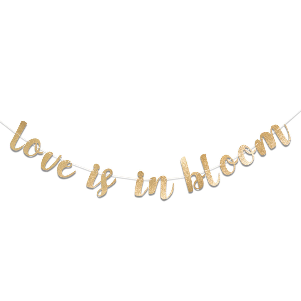 CANTLY Love Is In Bloom Gold Glitter Banner – Bridal Shower & Wedding Decor