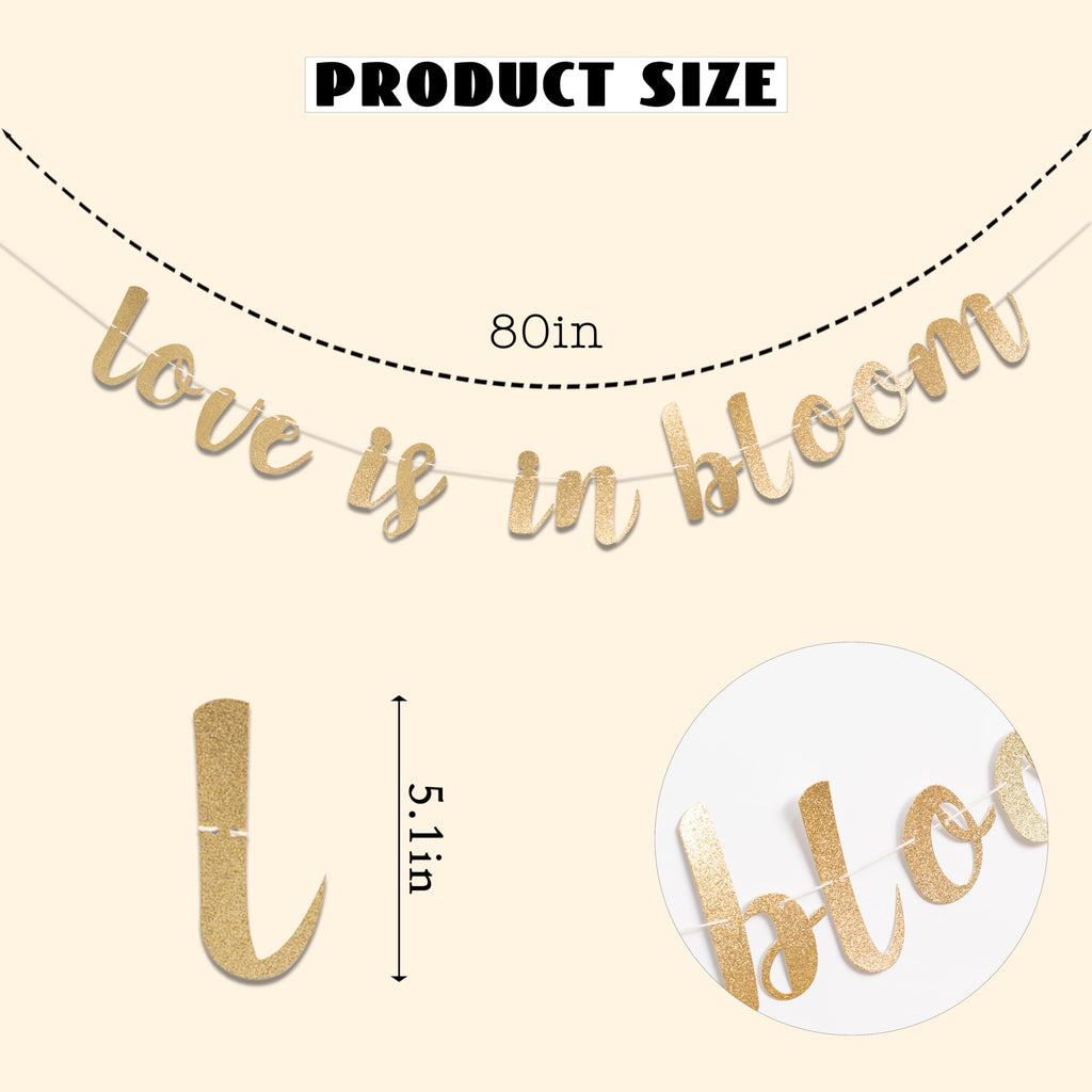 CANTLY Love Is In Bloom Gold Glitter Banner – Bridal Shower & Wedding Decor