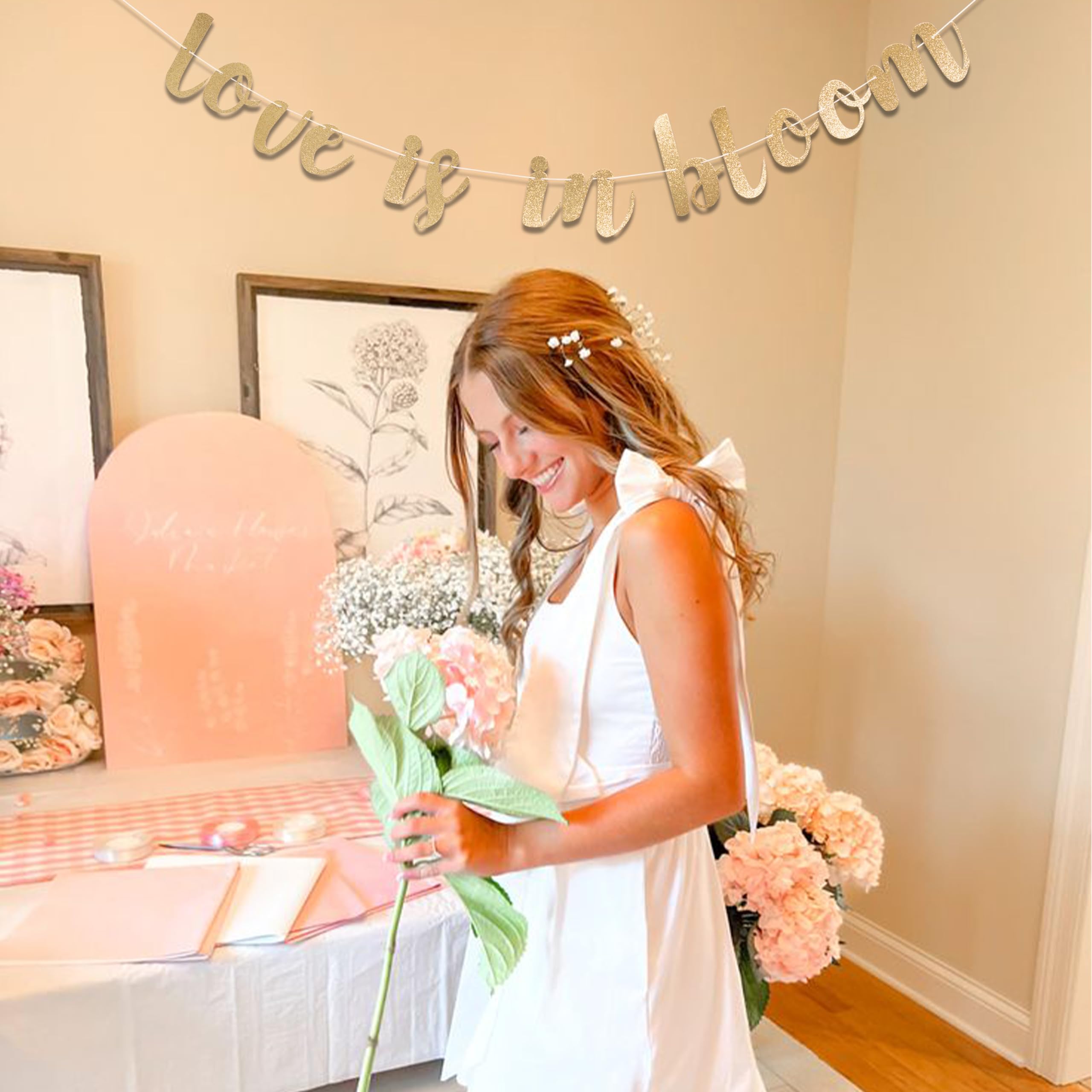 CANTLY Love Is In Bloom Gold Glitter Banner – Bridal Shower & Wedding Decor