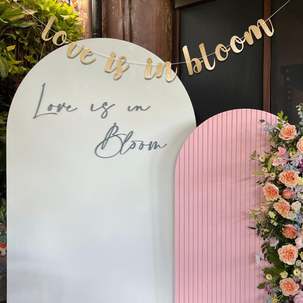 CANTLY Love Is In Bloom Gold Glitter Banner – Bridal Shower & Wedding Decor