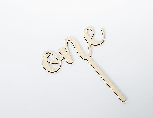 CANTLY Wooden 'One' Cake Topper for First Birthday Party Decorations - Script Design, 4.8 x 6.8 Inches