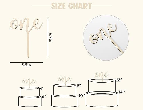 CANTLY Wooden 'One' Cake Topper for First Birthday Party Decorations - Script Design, 4.8 x 6.8 Inches