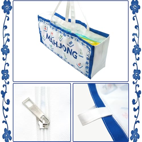 Canvas Mahjong Tile Bag – Holds 166 Tiles & 4 Racks, Extra Wide, Zippered, Portable, Blue
