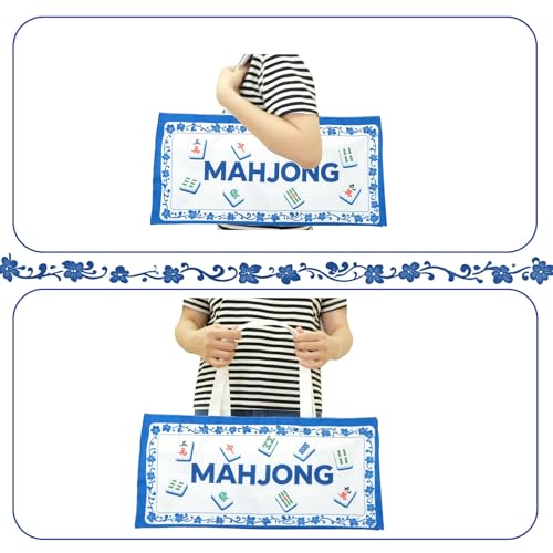 Canvas Mahjong Tile Bag – Holds 166 Tiles & 4 Racks, Extra Wide, Zippered, Portable, Blue