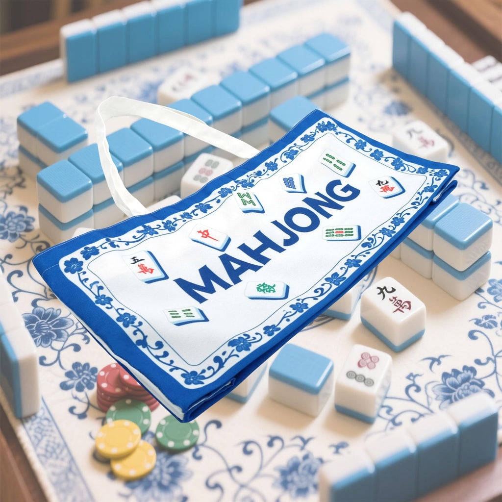 Canvas Mahjong Tile Bag – Holds 166 Tiles & 4 Racks, Extra Wide, Zippered, Portable, Blue