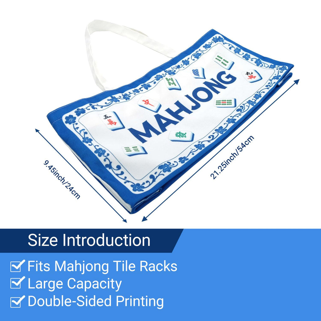 Canvas Mahjong Tile Bag – Holds 166 Tiles & 4 Racks, Extra Wide, Zippered, Portable, Blue