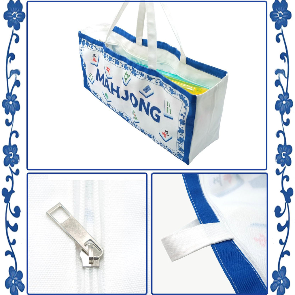 Canvas Mahjong Tile Bag – Holds 166 Tiles & 4 Racks, Extra Wide, Zippered, Portable, Blue