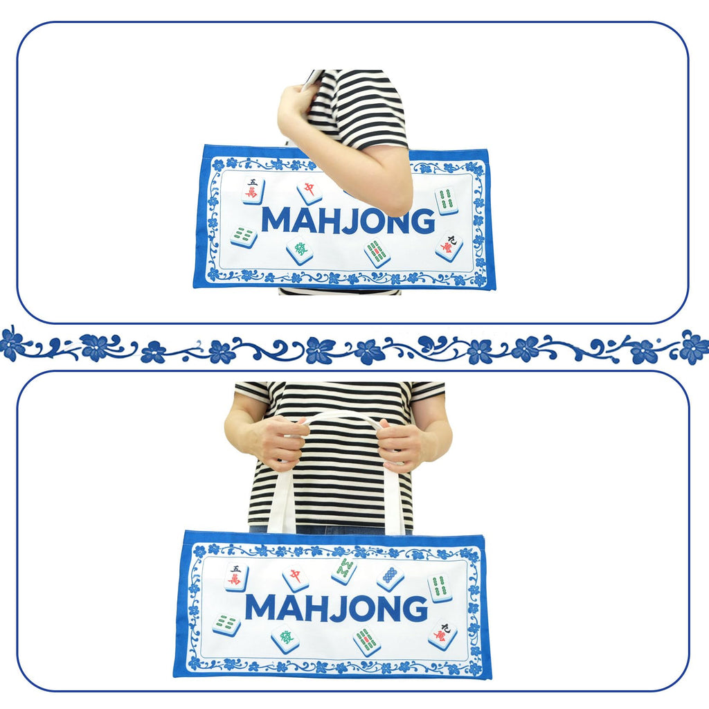 Canvas Mahjong Tile Bag – Holds 166 Tiles & 4 Racks, Extra Wide, Zippered, Portable, Blue
