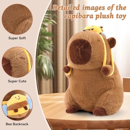 Capibara Plush with Removable Bee Backpack – 9 Inch Kawaii Stuffed Animal Toy